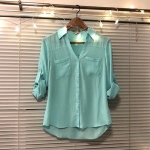 Express Teal Portofino Shirt, XS